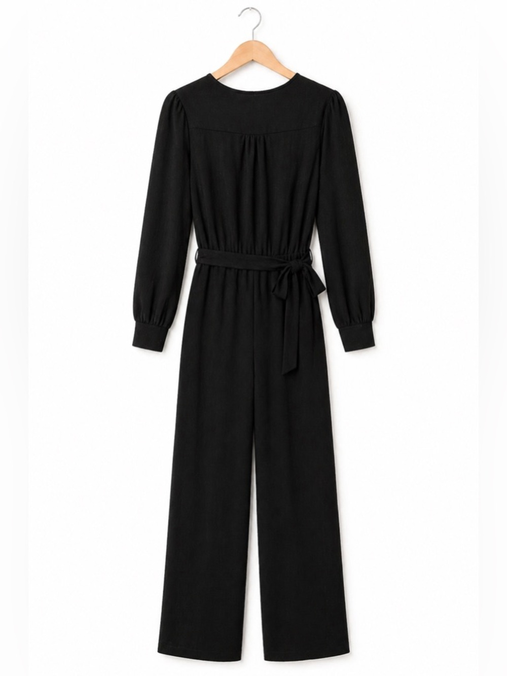 Black Tape_ Black Long-Sleeve Belted Jumpsuit Medium NWT Sparkle Luxe